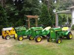 The Fleet. (Or at least the restored part.) 1969 model 60, 1967 model 110, 1967 model 112h, and a 1965 Cub Cadet 102.